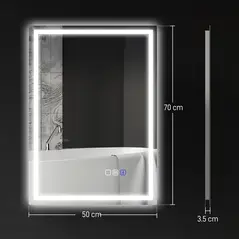 HOMCOM 70 x 50 cm Bluetooth Bathroom Mirror - Silver-Tone - 2
