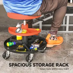 HOMCOM Rolling Mechanic Stool, 135kg Capacity Workshop Stool, 360° Swivel Roller Padded Creeper Seat with Wheels, Tool Trays Storage for Garage, Shop, Auto Repair, Yellow - 7