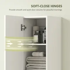 HOMCOM Wall Mounted Tall Bathroom Storage Cabinet with Soft-Close Hinges, Slim Bathroom Cabinet with 2 Doors, White - 4