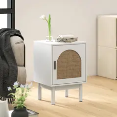HOMCOM Rattan Bedside Table for Bedroom - White - 8