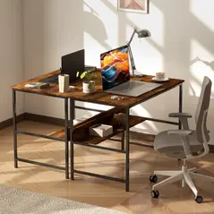 HOMCOM 2-Tier Computer Desk, 100 x 60 cm, Rustic Brown - 7