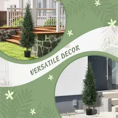 HOMCOM Set of Two Artificial Cypress Trees - Green - 5