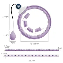 SPORTNOW Smart Weighted Hula Hoop, Massage Hula Ring w/ 16 Detachable Knots, 360° Auto-Rotating Ball, Digital Counter, Purple - 2