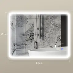 HOMCOM 80 x 60cm LED Bathroom Mirror, with Bluetooth - Silver Tone - 2