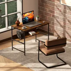 HOMCOM 2-Tier Computer Desk, 100 x 60 cm, Rustic Brown - 1