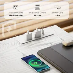 HOMCOM 120cm Computer Desk with Power Outlets, Office Desk Study Table with 3 Fabric Drawers and 4 Storage Shelves, White - 4