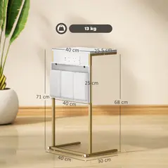 HOMCOM C-Shaped Bedside Table with Charging Station, Marble Grain Side Table with Power Outlets & USB Ports, Storage Bags, for Bedroom, Living Room, White - 2