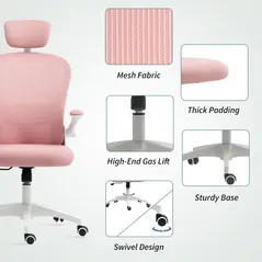 Vinsetto Multi-Adjustable Office Chair, with Lumbar Support, Headrest and Mesh Back - Pink - 7