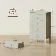 HOMCOM Bedroom Chest of Drawers, Modern 4 Drawer Dresser Cabinet with PU Leather Handles and Metal Runners for Living Room, Hallway, Entryway, 60 x 40 x 98 cm, Green - 2