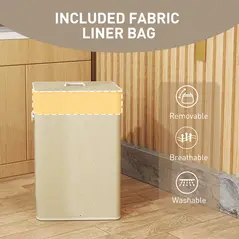 HOMCOM Bamboo Laundry Basket with Lid, 72L Laundry Hamper with Rope Handles, Washing Basket with Removable Washable Liner Bag for Bathroom, Bedroom, Nature Wood Finish - 6