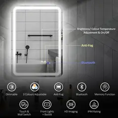 HOMCOM 70 x 50 cm Bluetooth Bathroom Mirror - Silver-Tone - 3