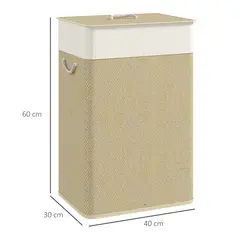 HOMCOM Bamboo Laundry Basket with Lid, 72L Laundry Hamper with Rope Handles, Washing Basket with Removable Washable Liner Bag for Bathroom, Bedroom, Nature Wood Finish - 2