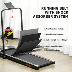 HOMCOM Foldable Walking Treadmill, with LED Display and Wheels, for Home, Office, Fitness Studio, Orange - 6
