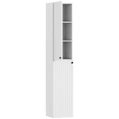 HOMCOM Wall Mounted Tall Bathroom Storage Cabinet with Soft-Close Hinges, Slim Bathroom Cabinet with 2 Doors, White - 1