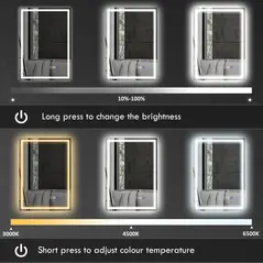 HOMCOM 50 x 70 cm Anti-Fog LED Bathroom Mirror, with Bluetooth - Silver Tone - 5