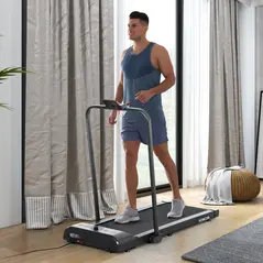 HOMCOM Foldable Walking Treadmill, with LED Display and Wheels, for Home, Office, Gym, Blue - 1