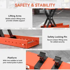 HOMCOM 500 kg Motorcycle Scissor Lift Jack, Heavy Duty Steel Adjustable Motorbike Lifting Hoist Stand with Safety Pin, Foldable Lifter for Dirt Bike Repair Maintenance, 45x15 cm Large Platform, Orange - 3