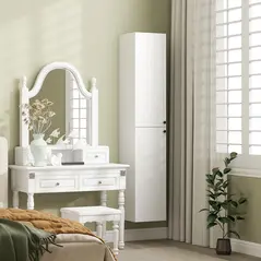 HOMCOM Wall Mounted Tall Bathroom Storage Cabinet with Soft-Close Hinges, Slim Bathroom Cabinet with 2 Doors, White - 8