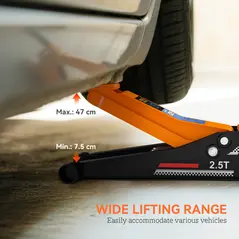 HOMCOM 2.5 Ton Hydraulic Low-Profile Floor Jack, with 7.5-47cm Lifting Range, Wheels, Orange - 3