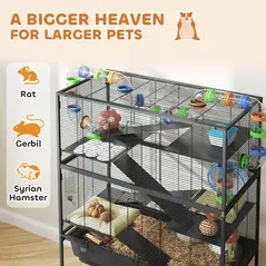 PawHut 5 Tier Large Hamster Cage on Wheels with 17 cm Deep Tray, Storage Shelf for Syrian, Gerbil, Rats - 3