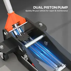 HOMCOM 3 Ton Hydraulic Low-Profile Floor Jack, with 7.5-50.5cm Lifting Range, Wheels, Orange - 6