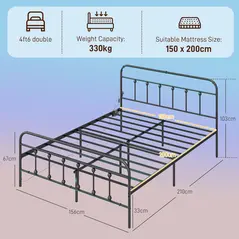 HOMCOM King Bed Frame with LED Lights and Charging Station, Metal Platform Bed Frame with Under Bed Storage, Black - 2