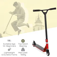 HOMCOM Stunt Scooter, 360° Entry Level Tricks Scooter w/ Lightweight Aluminium Deck and ABEC 7 Bearing, For Age 14+ Beginners, Red - 3