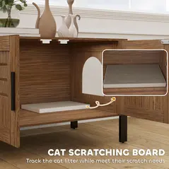 PawHut Cat Litter Box Enclosure with Tall Legs, Scratching Board, Double Doors, Ventilation Holes, 80 x 45 x 50 cm, Dark Brown - 5