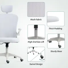 Vinsetto Multi-Adjustable Office Chair, with Lumbar Support, Headrest and Mesh Back - White - 7
