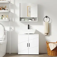 kleankin Under Sink Cabinet with Shelf - White - 7