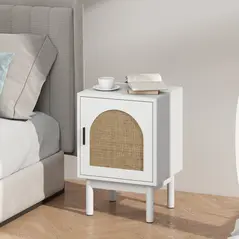 HOMCOM Rattan Bedside Table for Bedroom - White - 7
