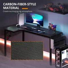 HOMCOM L-Shaped Computer Gaming Desk with Fabric Bag, Hooks and Cable Management, 145 x 81 x 76cm - Black - 6