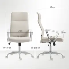 HOMCOM Fabric High Back Office Chair - Cream White - 2
