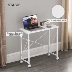 HOMCOM 80 cm Folding Desk on Wheels - White - 5