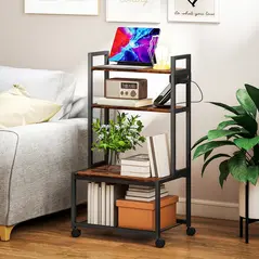 HOMCOM 4-Tier Printer Stand with Power Outlets and Wheels - Rustic Brown - 6
