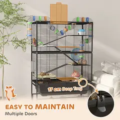 PawHut 5 Tier Large Hamster Cage on Wheels with 17 cm Deep Tray, Storage Shelf for Syrian, Gerbil, Rats - 5