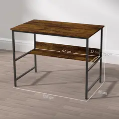 HOMCOM 2-Tier Computer Desk, 100 x 60 cm, Rustic Brown - 2