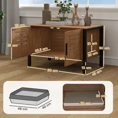PawHut Cat Litter Box Enclosure with Tall Legs, Scratching Board, Double Doors, Ventilation Holes, 80 x 45 x 50 cm, Dark Brown - 2
