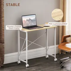HOMCOM 80 cm Folding Desk on Wheels - Natural Tone - 5