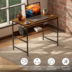 HOMCOM 2-Tier Computer Desk, 100 x 60 cm, Rustic Brown - 5