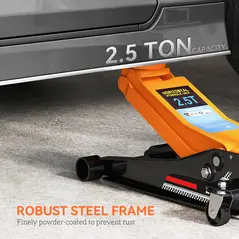 HOMCOM 2.5 Ton Hydraulic Low-Profile Floor Jack, with 7.5-47cm Lifting Range, Wheels, Orange - 4