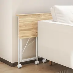 HOMCOM 80 cm Folding Desk on Wheels - Natural Tone - 8