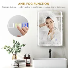 HOMCOM 50 x 70 cm Anti-Fog LED Bathroom Mirror, with Bluetooth - Silver Tone - 6
