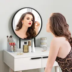 HOMCOM Modern Dressing Table with Round Mirror and Stool, Makeup Vanity Table with 2 Drawers for Bedroom, Living Room, 60 x 40 x 123 cm, White - 6