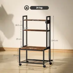 HOMCOM 4-Tier Printer Stand with Power Outlets and Wheels - Rustic Brown - 2