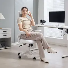 Vinsetto Multi-Adjustable Office Chair, with Lumbar Support, Headrest and Mesh Back - White - 1