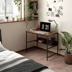 HOMCOM 2-Tier Computer Desk, 100 x 60 cm, Rustic Brown - 8