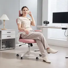 Vinsetto Multi-Adjustable Office Chair, with Lumbar Support, Headrest and Mesh Back - Pink - 1