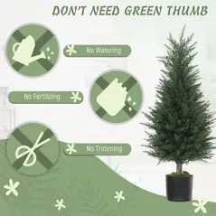 HOMCOM Artificial Plants Outdoor, 90 cm Fake Cypress Tree with Plastic Pots, UV-Resistant Faux Plants for Garden Front Porch Decoration, 2 Pack - 4