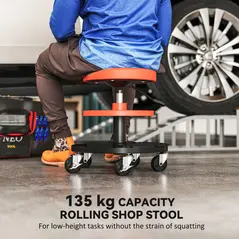 HOMCOM Rolling Mechanic Stool, 135kg Capacity Workshop Stool, 360° Swivel Roller Padded Creeper Seat with Wheels, Tool Trays Storage for Garage, Shop, Auto Repair, Yellow - 3